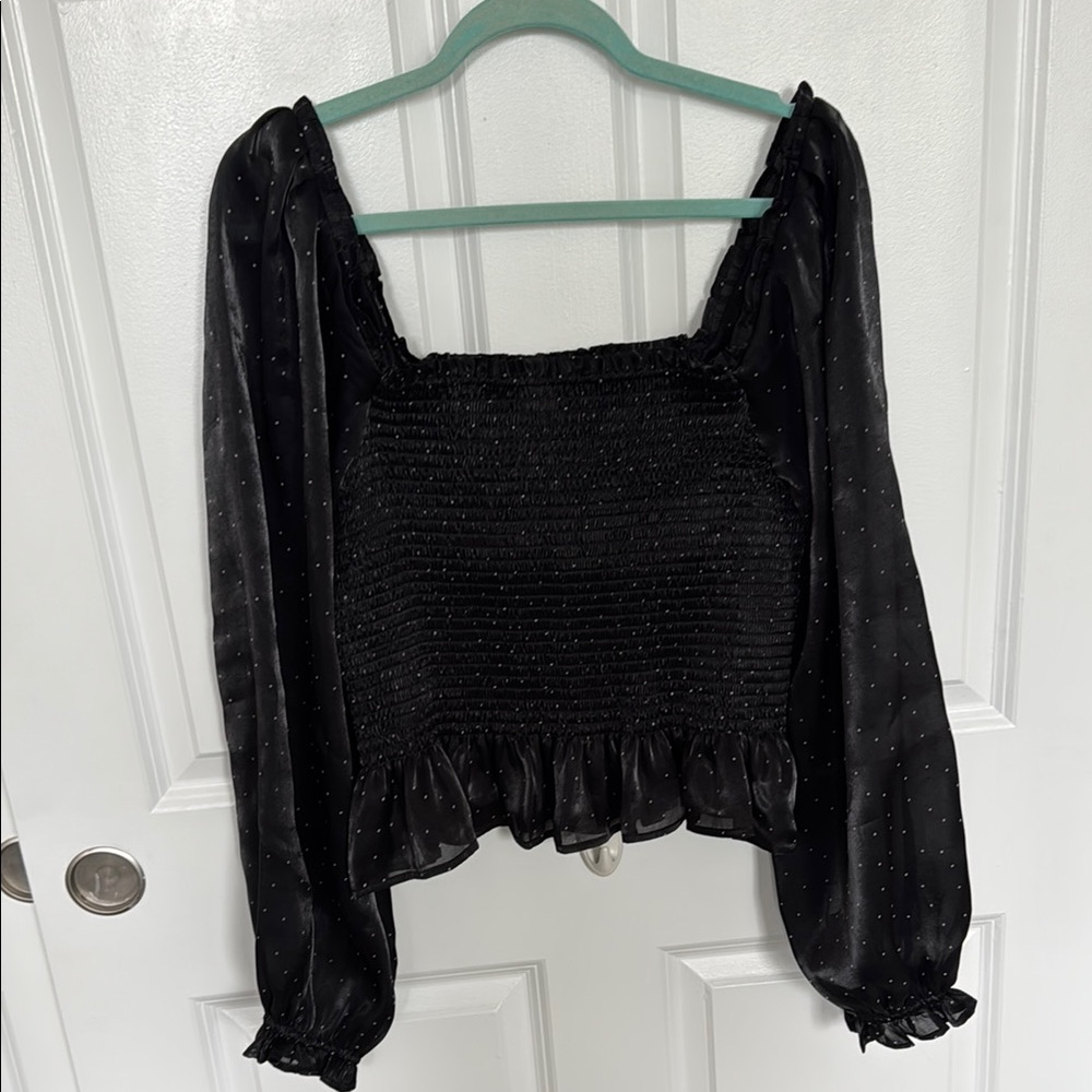 Black Smocked Peplum Women's Top